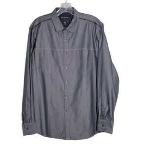 INC International Concepts Dark Grey Button Down Long Sleeve Men's Shirt Size L